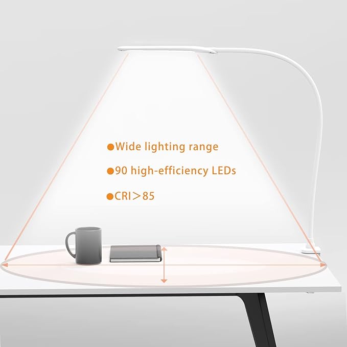 YOUKOYI LED Desk Lamp with Clamp, Architect Desk Lamp for Home Office with Touch Control, 9W Clip on Desk Lamp Swing Arm Desk Light, 3 Color Modes and Stepless Dimming Flexible Gooseneck Clamp Lamp - LeafyLoom