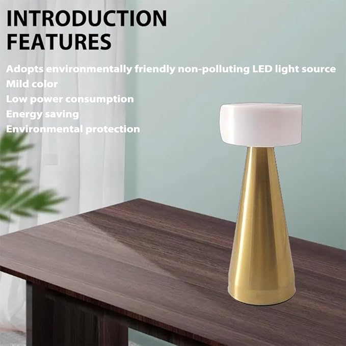 Portable Metal LED Table Lamp, Cordless Metal Desk Lamp, Touch Control Rechargeable Lamp,3-Levels Brightness Room Decor Desk Lamp,Bedside Lamp,Dining Room Lamp (Gold) - LeafyLoom