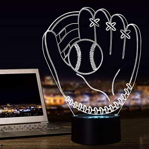 3D Illusion Desk Lamp Baseball Glove Model, LED USB Touch Button 7 Color Changing Lights Night Light for Baby Nursery, Best Gift Toys for Kids Friends Birthday Home Bedroom Decor Lighting - LeafyLoom