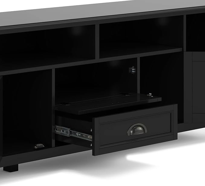 SIMPLIHOME Burlington SOLID WOOD 72 Inch Wide Transitional TV Media Stand in Black for TVs up to 80 Inches, For the Living Room and Entertainment Center - LeafyLoom