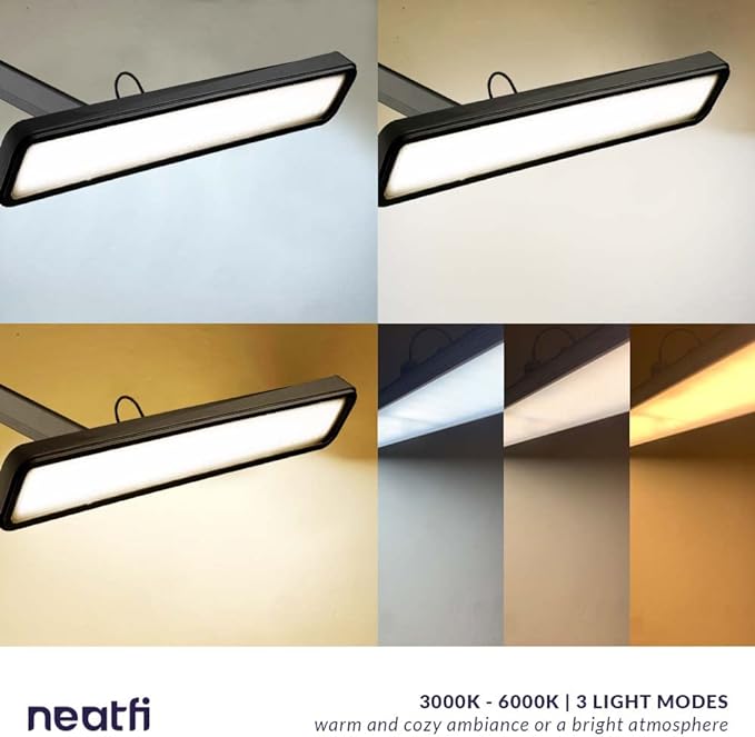 Neatfi (New Model) XL 2,500 Lumens LED Task Lamp with Clamp, 3 Light Modes, 3000-6000K Correlated Color Temperature, 30W Super Bright Desk Lamp, Dimmable, 162 Pcs SMD LED (CCT, Black) - LeafyLoom