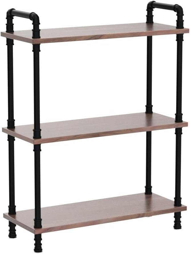 3 Tier Industrial Pipe Bookcase, Rustic Farmhouse Bookshelf with Solid Wood for Living Room, Kitchen, Office - LeafyLoom