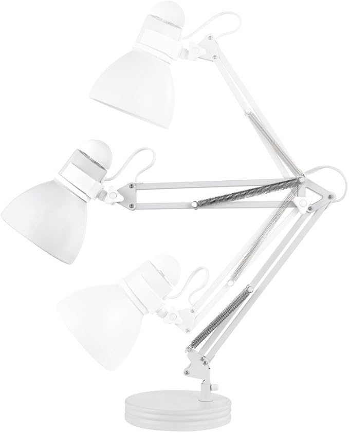 Globe Electric 52024 28" Swing Arm Desk Lamp, Matte White, On/Off Rotary Switch on Shade, Partially Adjustable Swing Arm, Home Office Accessories, Lamp for Bedroom, Home Improvement, Home Décor - LeafyLoom