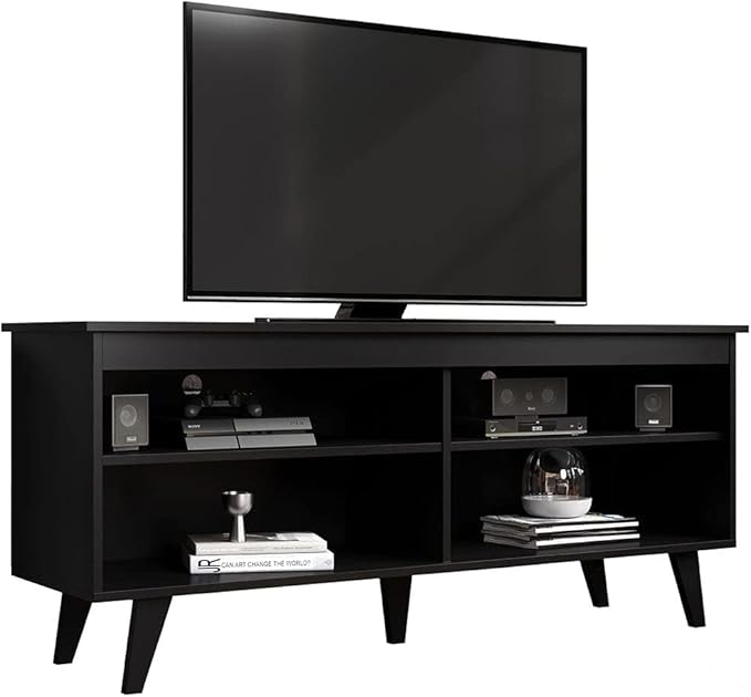 Madesa TV Stand Cabinet with 4 Shelves and Cable Management, Entertainment Center for TVs up to 55 Inches, Wooden, 23'' H x 15'' D x 53'' L – Black - LeafyLoom