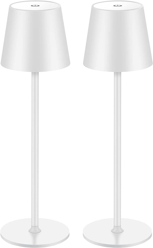 BGFHome 2Pack Cordless Table Lamp LED Desk Lamp,5000mAh Rechargeable Touch Night Light Wireless Minimalist Design for Couple Dinner/Restaurant/Bedroom/Bars/Outdoor Party/Camping/Coffee Shop（White - LeafyLoom