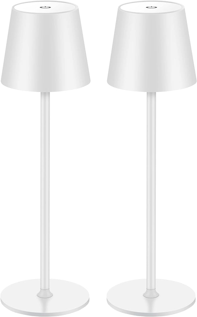 BGFHome 2Pack Cordless Table Lamp LED Desk Lamp,5000mAh Rechargeable Touch Night Light Wireless Minimalist Design for Couple Dinner/Restaurant/Bedroom/Bars/Outdoor Party/Camping/Coffee Shop（White - LeafyLoom