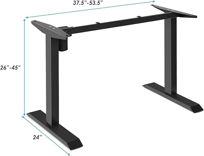 Electric, Single Motor Height Adjustable 2 Button Controller, Table Base for Work Home Office Computer Workstation Standing Desk Frame, Black - LeafyLoom