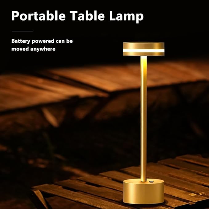 Cordless Metal Desk Lamp,Portable LED Table Lamp with Touch Sensor,3 Color Rechargeable Lamp,3-Levels Brightness Lamp,Night Light for Kids Nursery,Bedside Lamp,Dining Room Lamp (Gold) - LeafyLoom