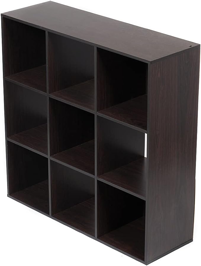 Home Basics 9-Cube Storage Organizer with 11" Shelf Opening Espresso MDF Bookcase and Display Shelf | Open and Closed Back Combination | Horizontal or Vertical Orientation - LeafyLoom