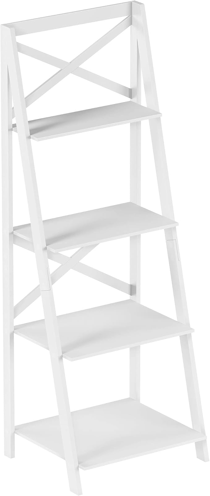 Lavish Home 4-Tier Ladder Bookshelf - Freestanding Shelved Bookcase with X-Back Frame and Leaning Look - Display Shelves for Home or Office (White) - LeafyLoom