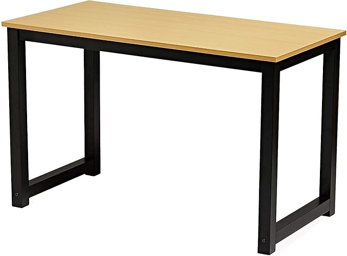 Computer Writing Desk 47 inch,Modern Simple Style PC Table, Black Metal Frame, Sturdy Home Office Table,Oak - LeafyLoom