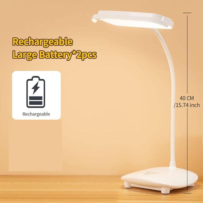 Cordless Desk Table Lamp Reading Light 40 Led Rechargeable Big Battery, Touch 3 Modes,2 Ways Power,Dimmable,Gooseneck,Small Portable Bedroom Bedside Lamp - LeafyLoom