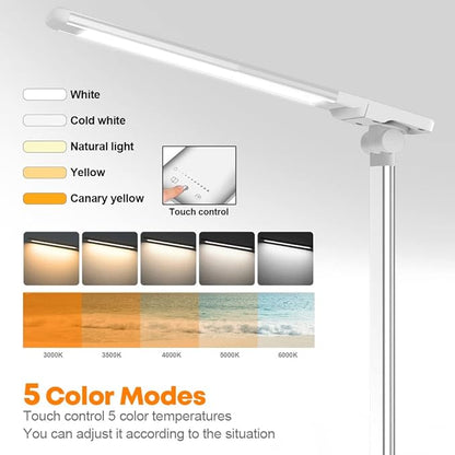 Desk Lamp Eye-Caring LED Table Lamp Dimmable Bedside Lamp with 2 USB Charging Ports and 10 Brightness Levels x 5 Colour Modes Touch Control Daylight Lamp for Office, Bedside, Reading- Auto Timer - LeafyLoom