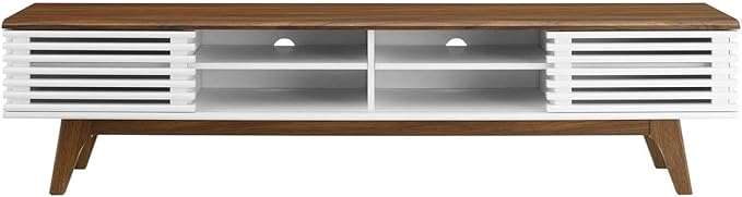 Modway Render Mid-Century Modern Low Profile 70 Inch Media Console TV Stand in Walnut White, 70" - LeafyLoom