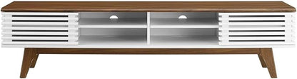 Modway Render Mid-Century Modern Low Profile 70 Inch Media Console TV Stand in Walnut White, 70" - LeafyLoom