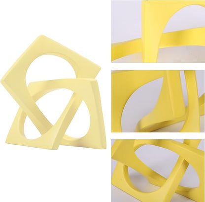 DOVDOV Geometric cube knot decorations, abstract geometric statue, yellow home decor accents for room office shelf coffee table entryway desktop small ornaments. - LeafyLoom