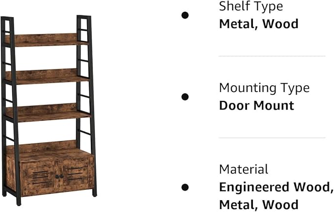 IRONCK Bookshelf with Louvered Doors, 3-Tier Ladder Shelf with Cabinet Industrial Accent Furniture for Bedroom Living Room Home Office, Rustic Brown - LeafyLoom