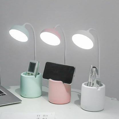 Cordless lamp,Desk lamps for home office,White,3 speed adjustable light,With pen holder,Usb charging cable,Battery operated,360° swivel hose,Rechargeable dorm lamp,Led study lamp,Cute reading lamp - LeafyLoom