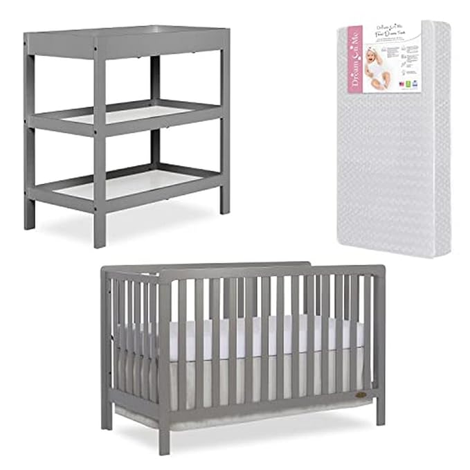 Nursery Essentials Bundle of Dream On Me Ridgefield 5-in-1 Convertible Crib, Dream On Me Ridgefield Changing-Table, with a Dream On Me Honeycomb Orthopedic Firm Fiber Standard Crib Mattress - LeafyLoom