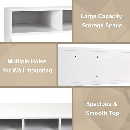 Computer Floating, Home Office Working, 42.5” Laptop Table Writing w/Storage Shelves, Modern Console Media Cabinet Wall Mounted Desk Hutch, White - LeafyLoom