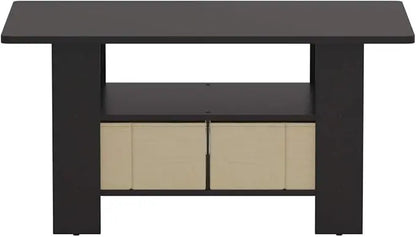 Furinno Coffee Table with Bins, Espresso/Brown - LeafyLoom