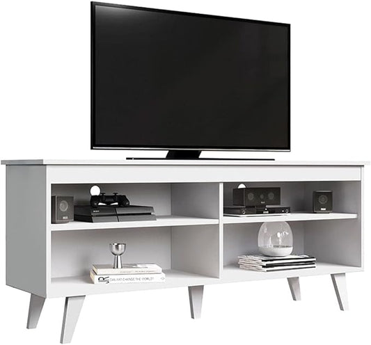 Madesa TV Stand Cabinet with 4 Shelves and Cable Management, Entertainment Center for TVs up to 55 Inches, Wooden, 23'' H x 15'' D x 53'' L – White - LeafyLoom