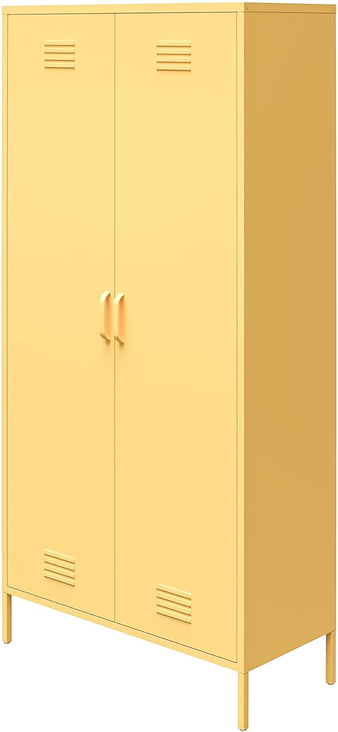 Novogratz Cache Tall 2 Door Metal Locker Cabinet, Yellow - LeafyLoom