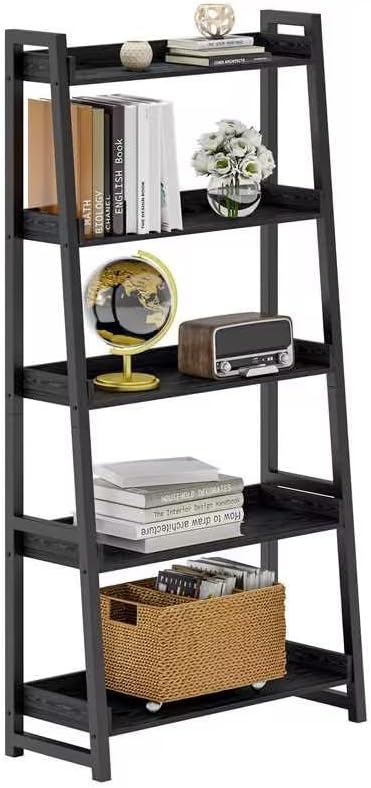 IRONCK Industrial Bookshelf 5-Tier 31.5in Wide, Bookcase Ladder Shelf, Storage Shelves Rack Shelf Unit, Accent Furniture Metal Frame, Home Office Furniture for Bathroom, Living Room - LeafyLoom