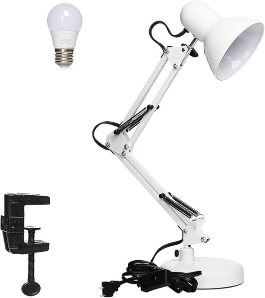 Led Desk Lamp with Clamp - Swing Arm Desk Lamp with 1 LED Cold Light Bulbs 6500K - Folding Table Lamp，Used for Office, Work, Study, Dormitory Reading and Eye Protection (White-01) - LeafyLoom