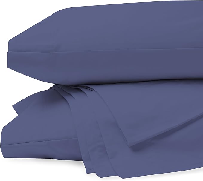 Purity Home Organic 100% Cotton Indigo Full Size Bed Sheets, Percale Weave Cotton Sheet Set for Full Size Bed, Crisp, Cooling & Breathable Bed Sheets, Fits Mattress Upto 16" Deep Pocket - LeafyLoom