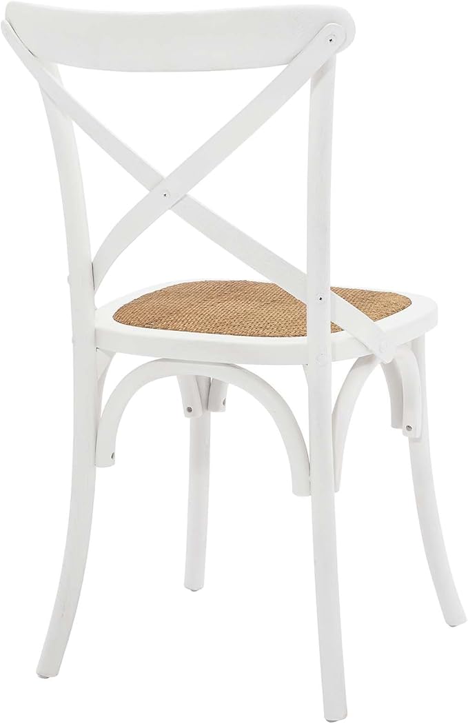 Modway Gear Rustic Modern Farmhouse Elm Wood Rattan Two Dining Chairs in White - LeafyLoom