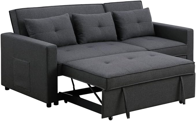 RITSU L Shaped Sectional Sofa Chaise, Pull Out Convertible Couch Bed, Storage Pockets On The Sides, Linen Upholstery, Suitable for Living Room, Apartment, Light Gray, 79.75inch - LeafyLoom