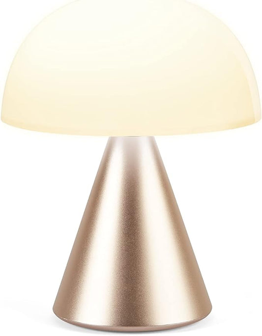 Lexon Mina L Mushroom Lamp - 9 LED Color Table Lamp for Bedrooms, Living Room & Office - Cordless, Rechargeable with 24h Light & Dimmer, Aluminum, Large - Soft Gold - LeafyLoom