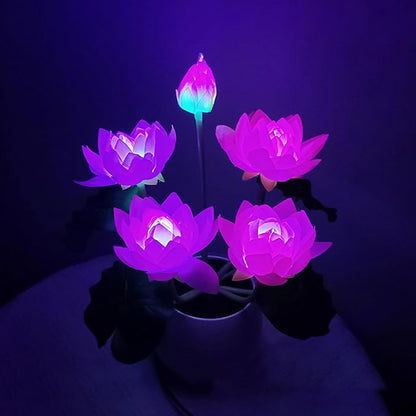 Lotus Flower Lamp Buddha Lamp for Cabinet Buddhist Altar - Artificial Lotus Flower Lamp for Home Living Room Desktop Decor (White Light) - LeafyLoom