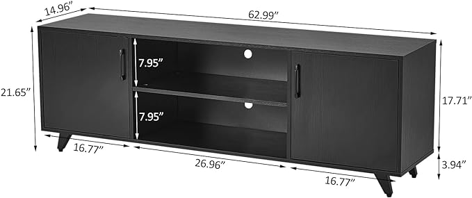 Panana TV Stand Television Stands TV Console Unit with Shelf and 2 Doors Storage Cabinets for Living Room Bedroom for TVs up to 70 Inches (Black, 62.99 inch) - LeafyLoom