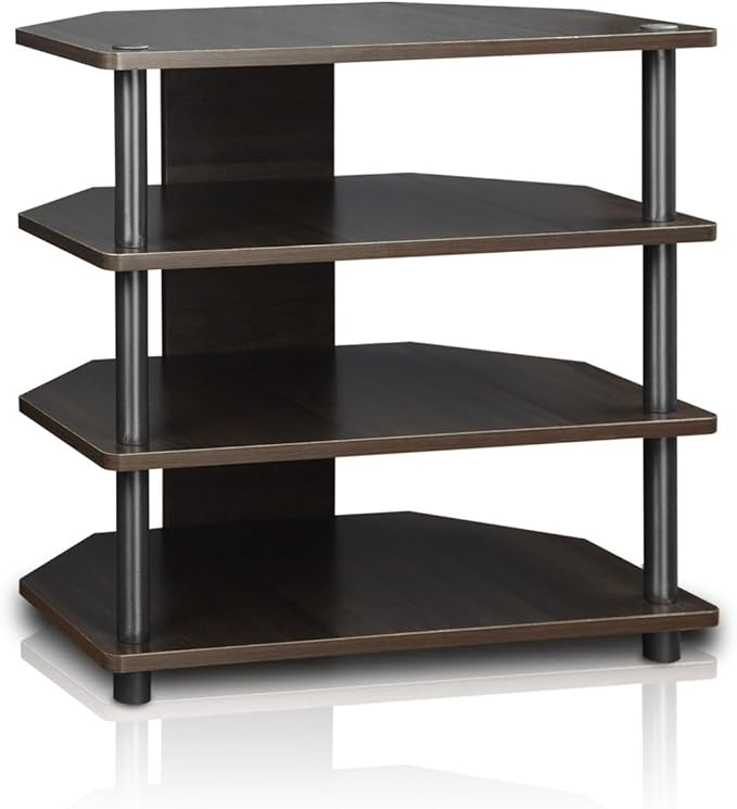 Furinno Turn-N-Tube Easy Assembly 4-Tier Petite Entertainment Center / TV Stand / TV Unit / TV Desk, Espresso/Grey - LeafyLoom