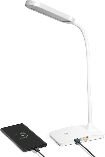 TW Desk Lamps for Home Office - Super Bright Small Desk Lamp with USB Charging Port, a Perfect LED Desk Light as Study Lamp, Bedside Reading Lights, White - LeafyLoom