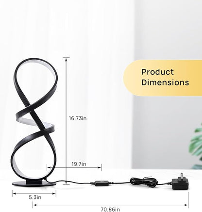 Modern Table Lamp, LED Touch Dimmable Spiral Desk Lamp, 3 Color Temperature Contemporary Nightstand Lamp, Unique Bedside Lamp for Living Room, Bedroom, Cool Lamps for Ideal Gift, Black - LeafyLoom