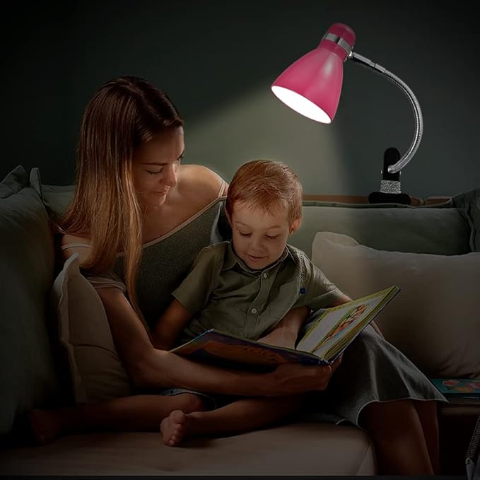 Metal Desk Lamps Clip on Lamp Clip on Light Portable Clamp On Reading Light,Eye-Caring Study Table Lamp with Flexible Goose Neck for Bedroom and Office Home Lighting (Rose red) - LeafyLoom