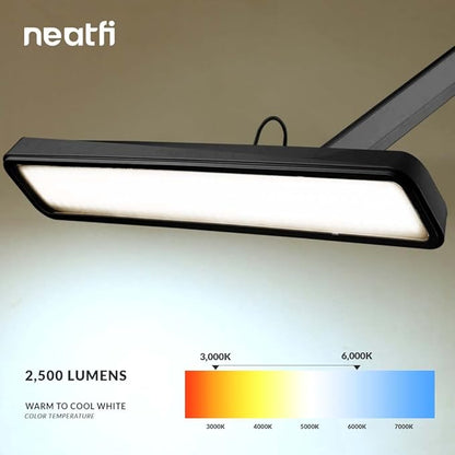 Neatfi (New Model) XL 2,500 Lumens LED Task Lamp with Clamp, 3 Light Modes, 3000-6000K Correlated Color Temperature, 30W Super Bright Desk Lamp, Dimmable, 162 Pcs SMD LED (CCT, Black) - LeafyLoom