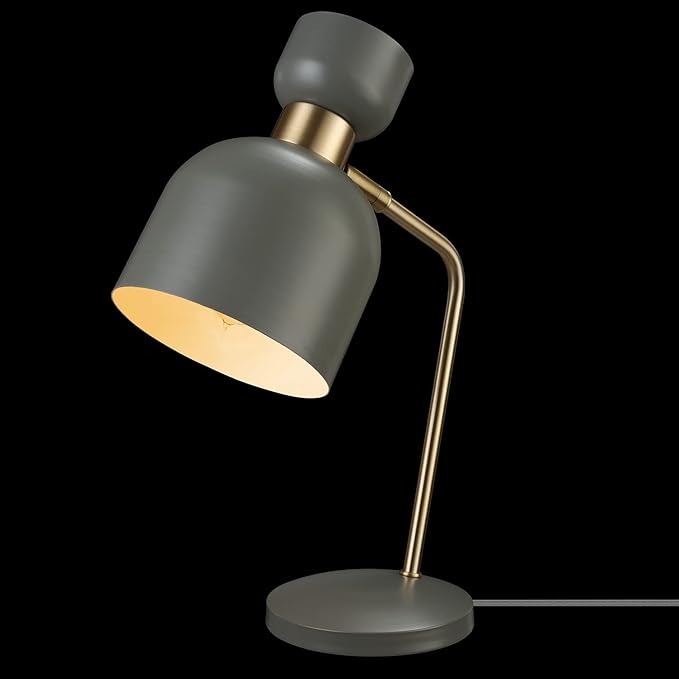 Globe Electric 52298 Harper 16" Desk Lamp, Matte Gray, Matte Brass Arm and Pivot Joint, in-Line On Off Switch - LeafyLoom