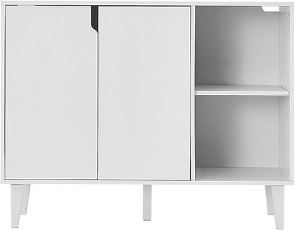 Panana Kitchen Buffet Cabinet Storage Sideboard with 2 Doors 2 Shelves, White, 41.8" L x 15" W x 32.5" H - LeafyLoom