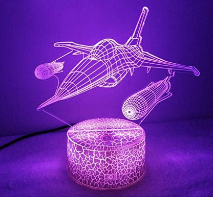 Optical Illusion 3D Aircraft Night Light USB Power Remote Control Touch Switch LED Decor Table Desk Lamps 7/16 Colors Changing Lights Children Kids Toy Christmas Xmas Brithday Gift - LeafyLoom