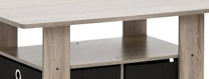 Furinno Andrey Coffee Table with Bin Drawer, French Oak Grey/Black - LeafyLoom