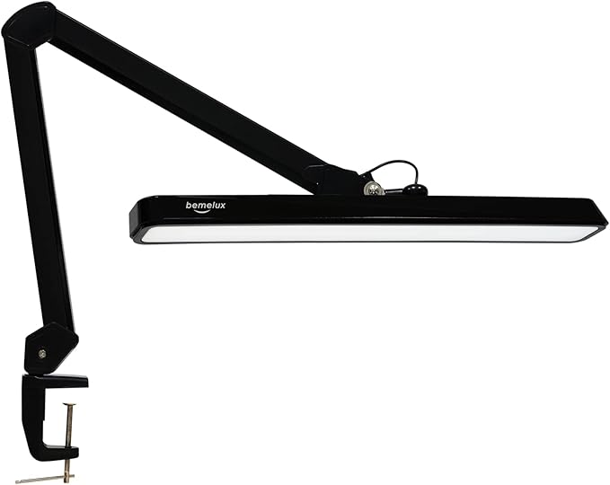 LED Architect Desk Lamp with Clamp, Metal Swing Arm 2000 Lumens Dimming Office Table Lamp for Task Work Drafting Reading Desktop, 234PCS Bright LEDs, 24W, 5 Color Temperatures Workbench Lamp - LeafyLoom