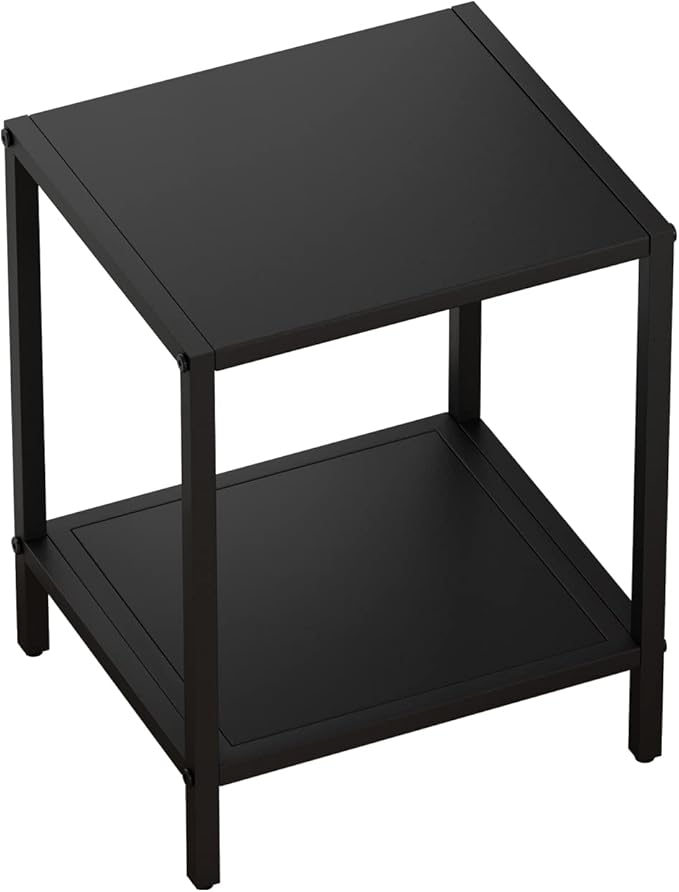 Black Metal Nightstand - 2 Shelf Multipurpose End Table Sturdy Sturdy Bedside Table Easy to Clean Suitable for Function As a Night Stand,End Table,Side Table (Black) - LeafyLoom