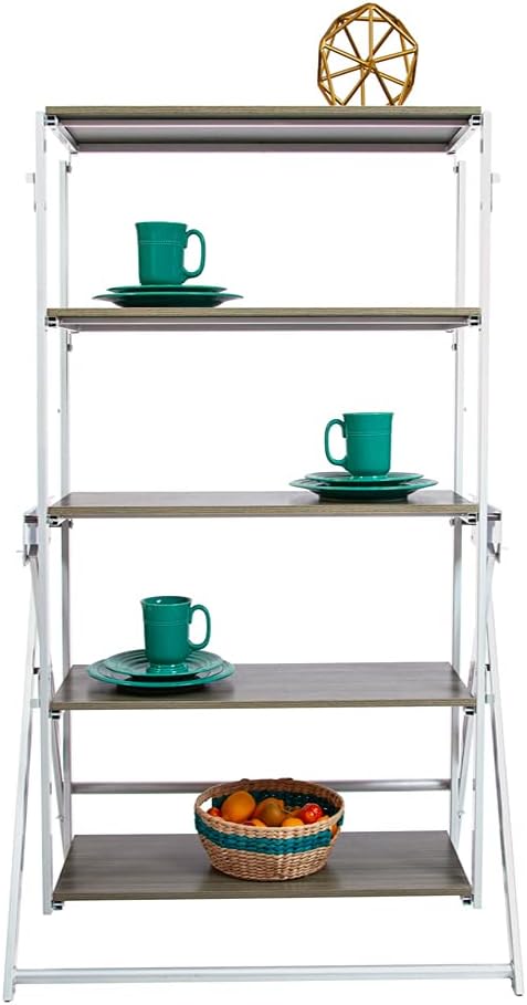 Origami Modern 2 in 1 Shelf to Table Style, Organizer Deco Rack Magically Turn to a Table/Desk in a Second,Fully Assembled,White/Birchwood US Patent Pending (STT-WHIBRC) - LeafyLoom