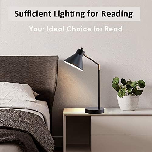 LED Desk Lamp with USB Charging Port, 100% Metal Lamp, 270° Flexible Swivel Arms, Soft White LED Reading Light (2700K), Bedside Reading Lamp, Office Lamp, Table Lamp, UL Listed (Black) - LeafyLoom