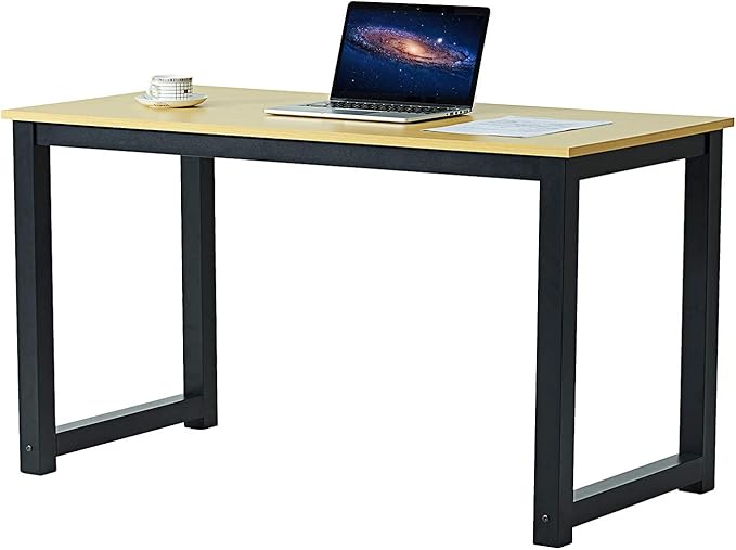 Computer Writing Desk 47 inch,Modern Simple Style PC Table, Black Metal Frame, Sturdy Home Office Table,Oak - LeafyLoom