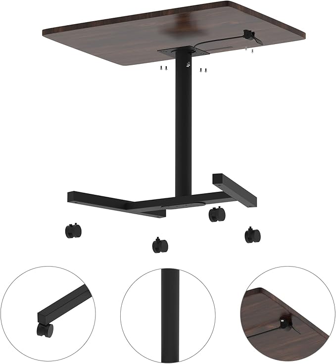 Rolling Desk Adjustable Height, Presentation Podium with Tablet Slot, 28 Inch Mobile Laptop Stand Desk Rolling Cart for Home Office Classroom - LeafyLoom